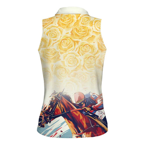 Melbourne Horse Racing Women Sleeveless Polo Shirt Yellow Rose Champion LT7