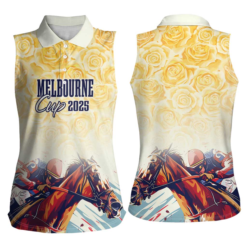 Melbourne Horse Racing Women Sleeveless Polo Shirt Yellow Rose Champion LT7