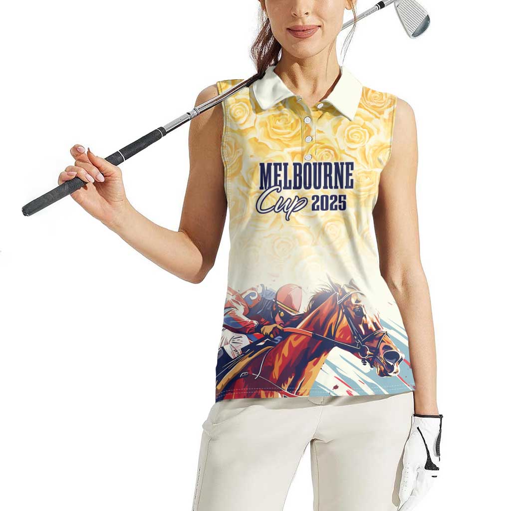 Melbourne Horse Racing Women Sleeveless Polo Shirt Yellow Rose Champion LT7