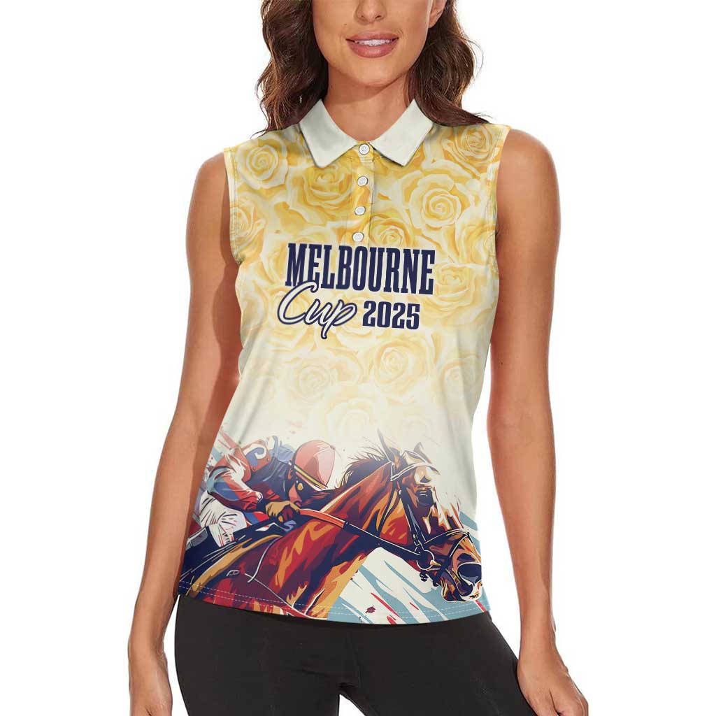 Melbourne Horse Racing Women Sleeveless Polo Shirt Yellow Rose Champion LT7