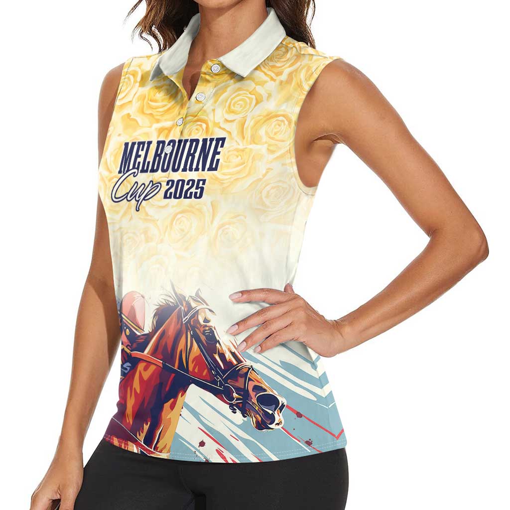 Melbourne Horse Racing Women Sleeveless Polo Shirt Yellow Rose Champion LT7