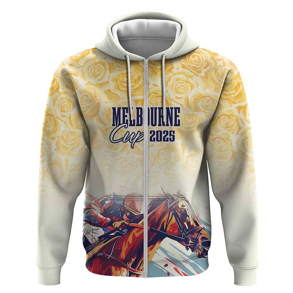 Melbourne Horse Racing Zip Hoodie Yellow Rose Champion LT7