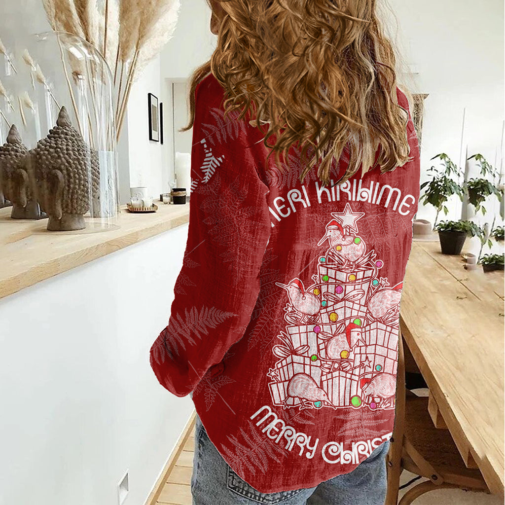 new-zealand-christmas-women-casual-shirt-silver-fern-mix-kiwi-bird-ver02