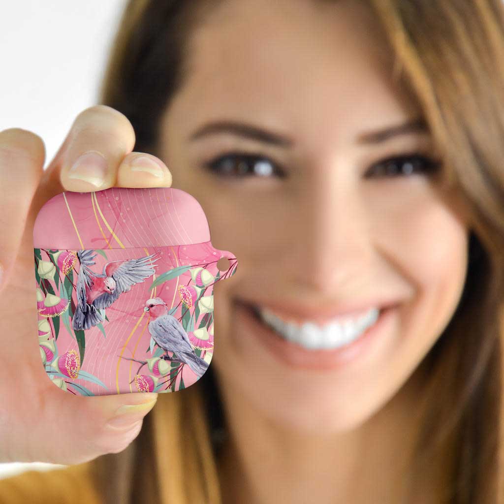 Australia Breast Cancer Awareness AirPods Case Pink Galah with Eucalyptus Flowers - Aussie Hoodie
