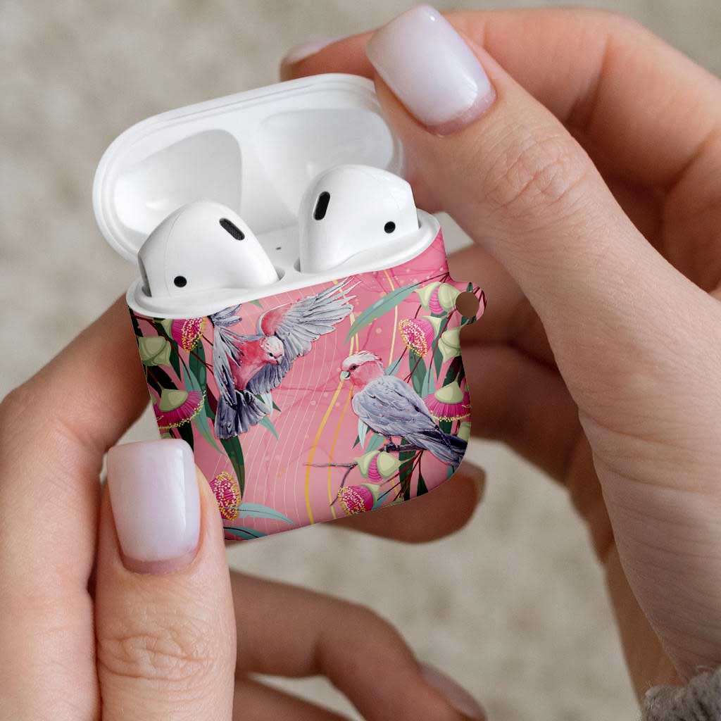 Australia Breast Cancer Awareness AirPods Case Pink Galah with Eucalyptus Flowers - Aussie Hoodie
