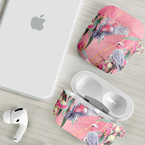 Australia Breast Cancer Awareness AirPods Case Pink Galah with Eucalyptus Flowers - Aussie Hoodie