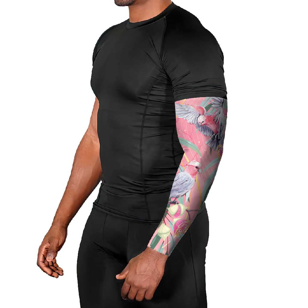 Australia Breast Cancer Awareness Arm Sleeves Pink Galah with Eucalyptus Flowers - Aussie Hoodie