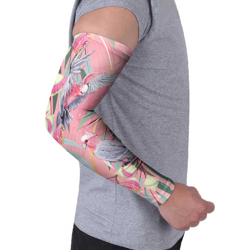 Australia Breast Cancer Awareness Arm Sleeves Pink Galah with Eucalyptus Flowers - Aussie Hoodie