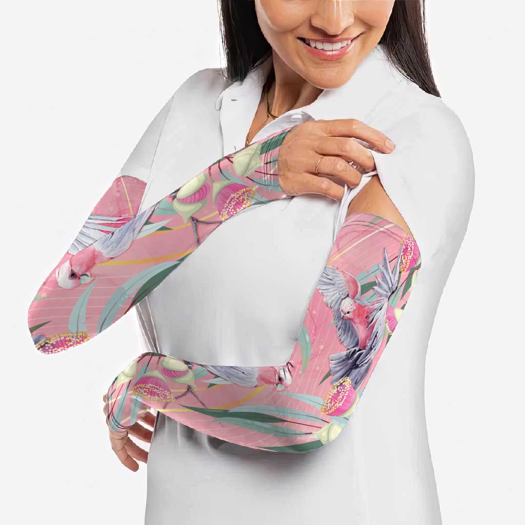 Australia Breast Cancer Awareness Arm Sleeves Pink Galah with Eucalyptus Flowers - Aussie Hoodie
