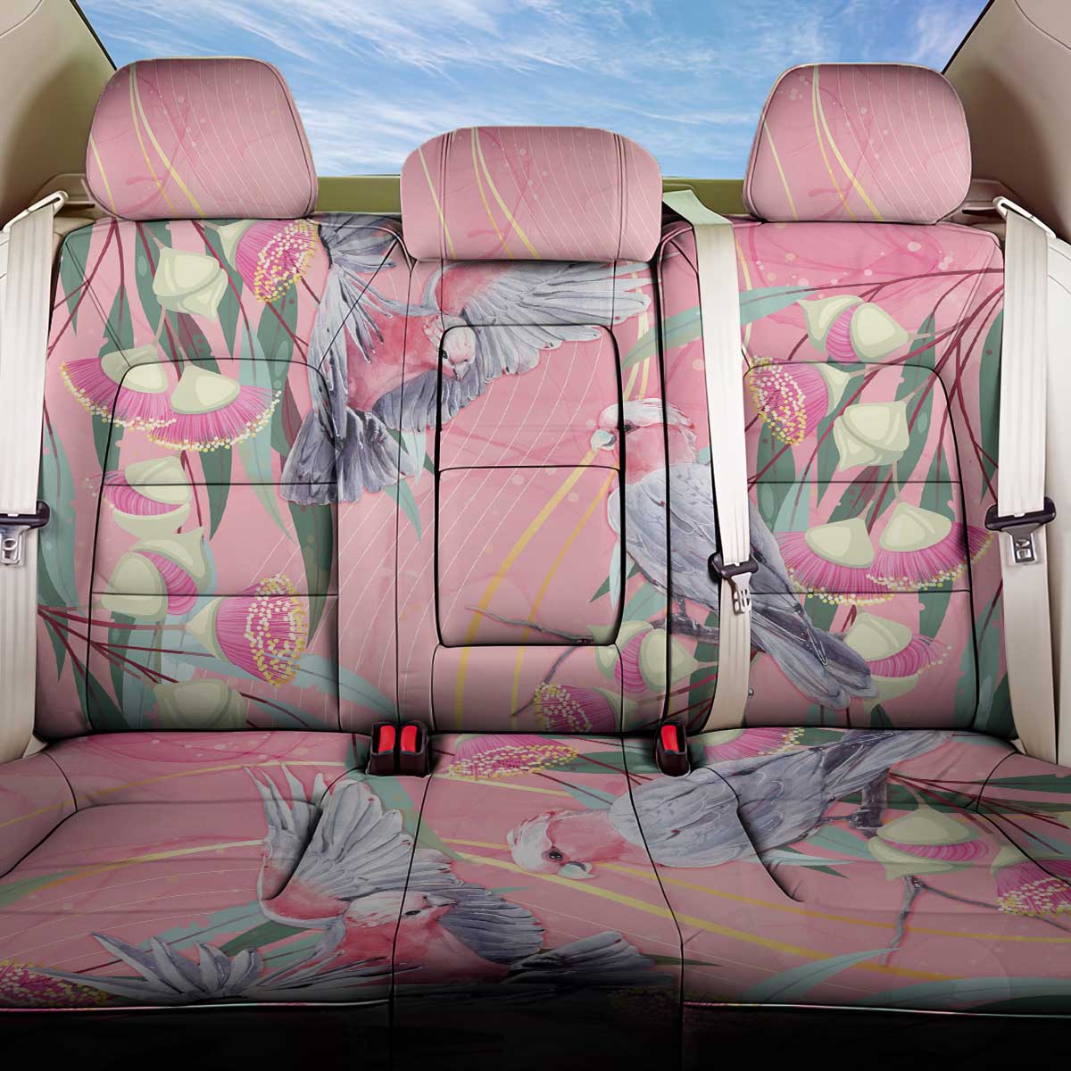 Australia Breast Cancer Awareness Back Car Seat Cover Pink Galah with Eucalyptus Flowers - Aussie Hoodie