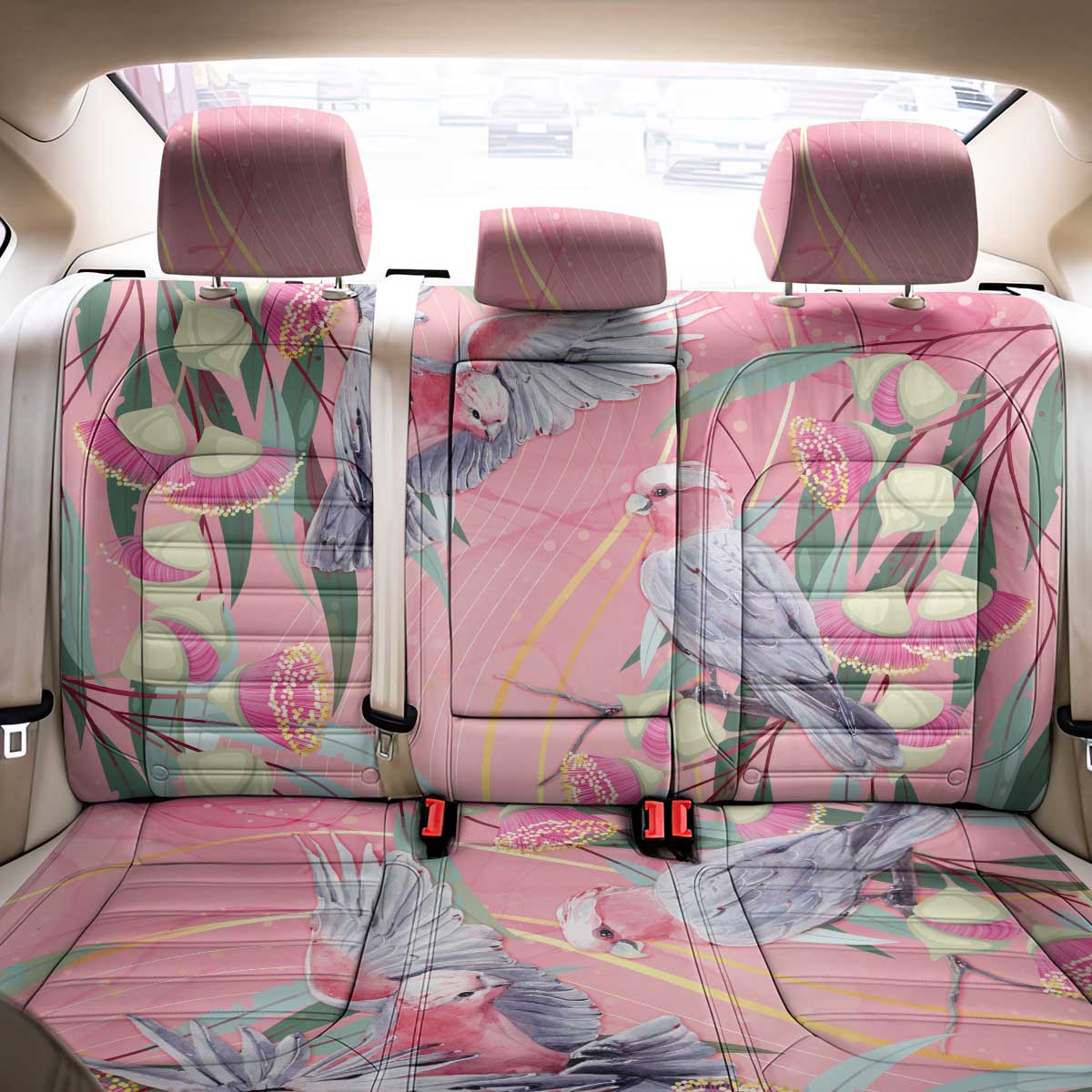 Australia Breast Cancer Awareness Back Car Seat Cover Pink Galah with Eucalyptus Flowers - Aussie Hoodie