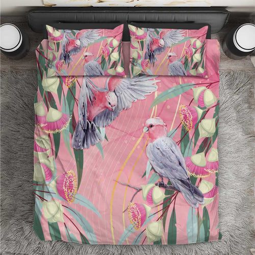 Australia Breast Cancer Awareness Bedding Set Pink Galah with Eucalyptus Flowers - Aussie Hoodie