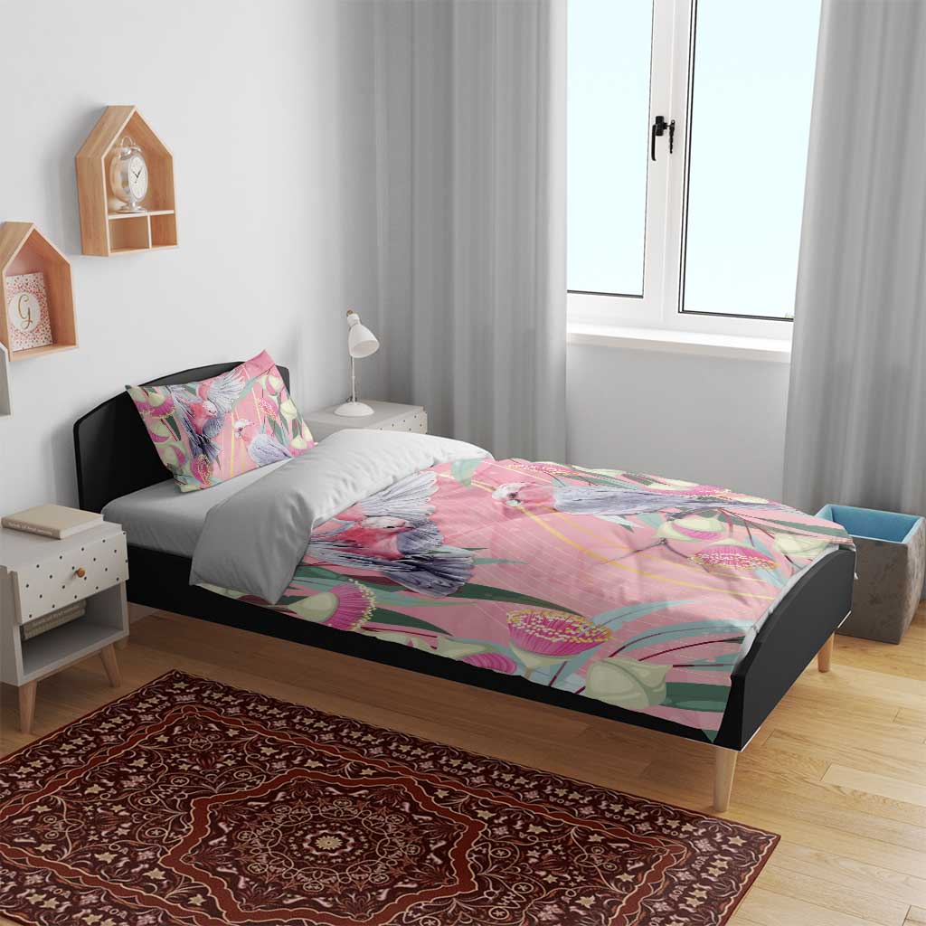 Australia Breast Cancer Awareness Bedding Set Pink Galah with Eucalyptus Flowers - Aussie Hoodie