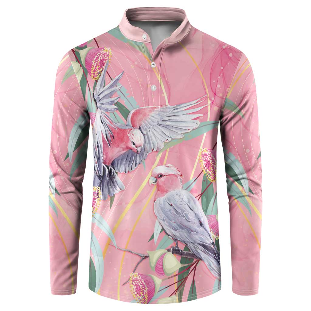 Australia Breast Cancer Awareness Button Sweatshirt Pink Galah with Eucalyptus Flowers - Aussie Hoodie