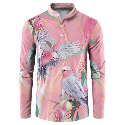 Australia Breast Cancer Awareness Button Sweatshirt Pink Galah with Eucalyptus Flowers - Aussie Hoodie