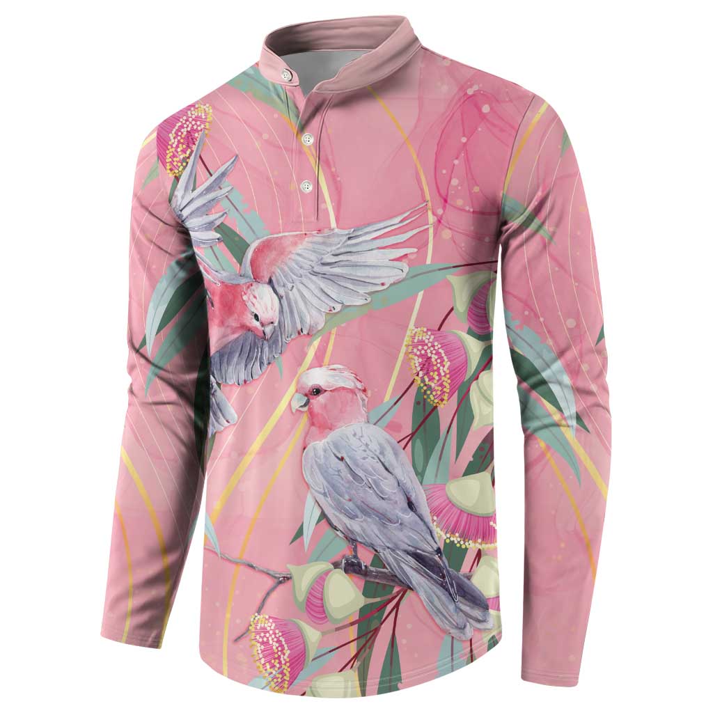 Australia Breast Cancer Awareness Button Sweatshirt Pink Galah with Eucalyptus Flowers - Aussie Hoodie