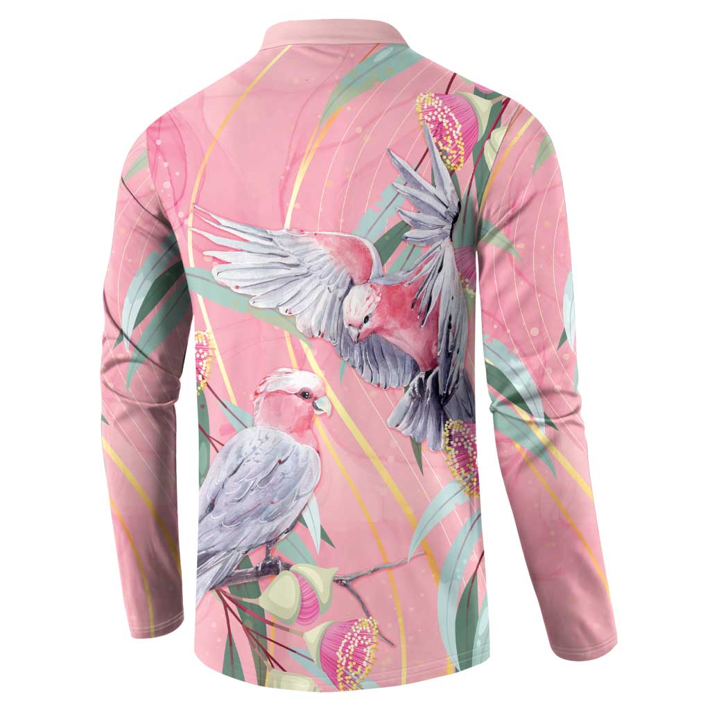 Australia Breast Cancer Awareness Button Sweatshirt Pink Galah with Eucalyptus Flowers - Aussie Hoodie