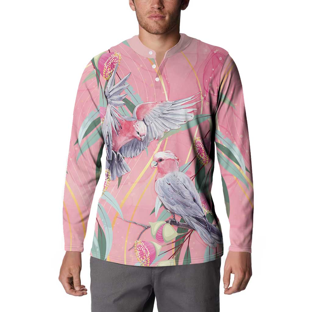 Australia Breast Cancer Awareness Button Sweatshirt Pink Galah with Eucalyptus Flowers - Aussie Hoodie