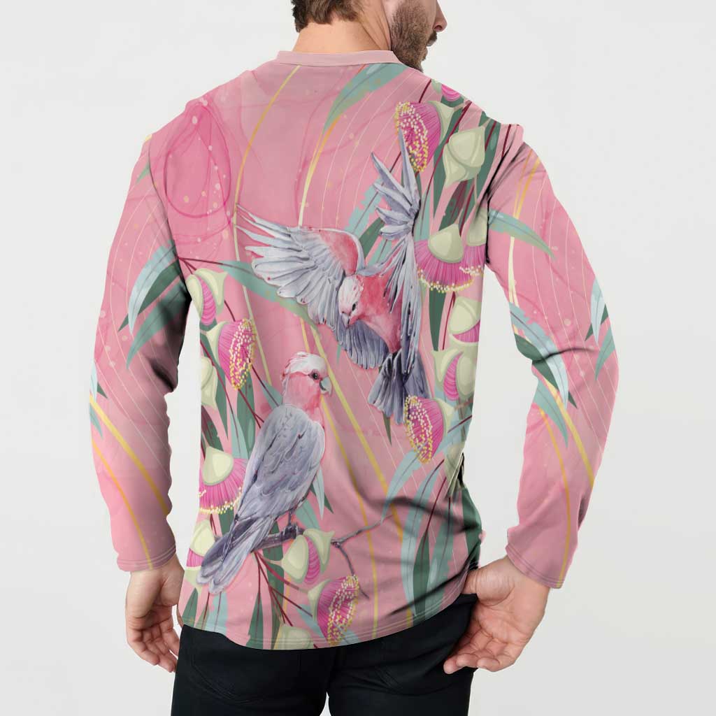 Australia Breast Cancer Awareness Button Sweatshirt Pink Galah with Eucalyptus Flowers - Aussie Hoodie