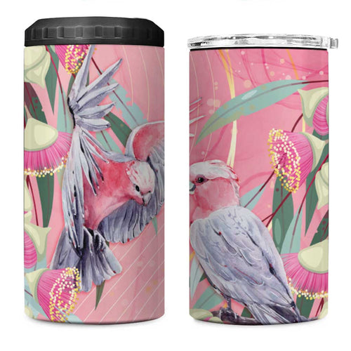 Australia Breast Cancer Awareness 4 in 1 Can Cooler Tumbler Pink Galah with Eucalyptus Flowers - Aussie Hoodie