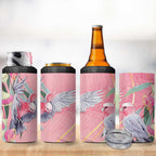 Australia Breast Cancer Awareness 4 in 1 Can Cooler Tumbler Pink Galah with Eucalyptus Flowers - Aussie Hoodie