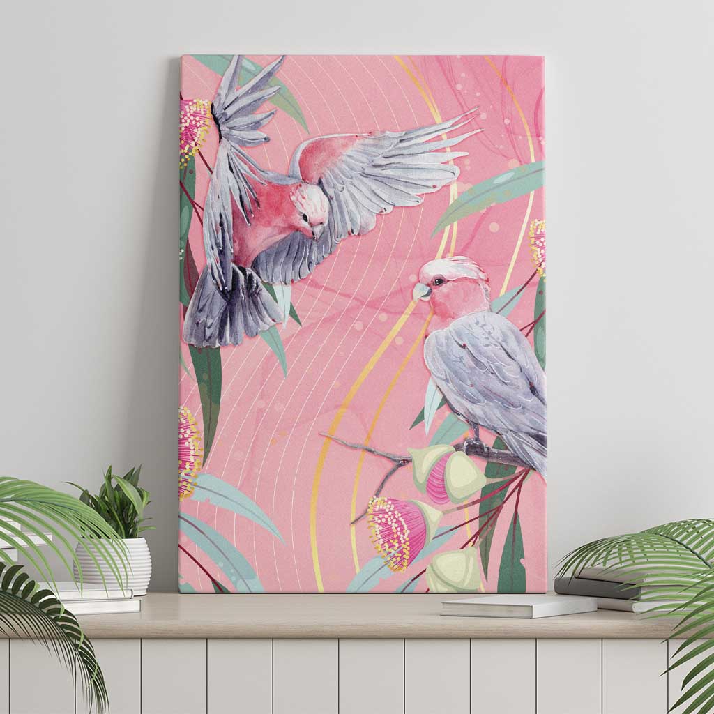 Australia Breast Cancer Awareness Canvas Wall Art Pink Galah with Eucalyptus Flowers - Aussie Hoodie