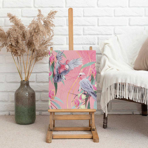 Australia Breast Cancer Awareness Canvas Wall Art Pink Galah with Eucalyptus Flowers - Aussie Hoodie