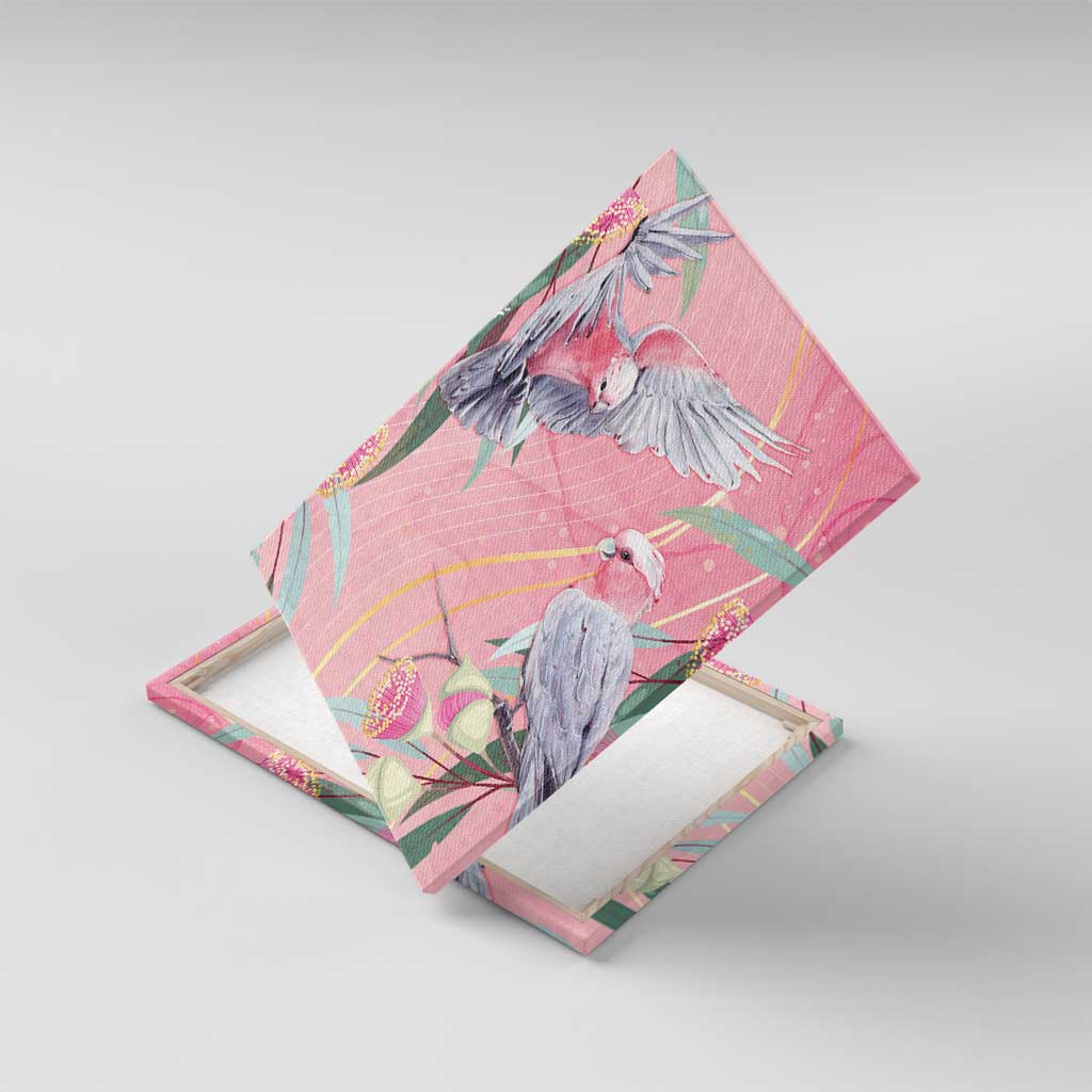 Australia Breast Cancer Awareness Canvas Wall Art Pink Galah with Eucalyptus Flowers - Aussie Hoodie