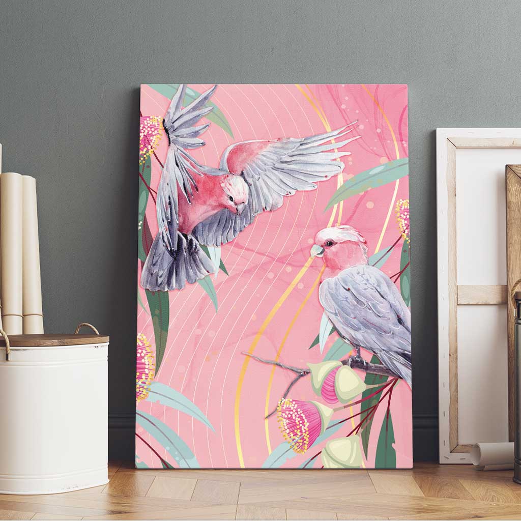 Australia Breast Cancer Awareness Canvas Wall Art Pink Galah with Eucalyptus Flowers - Aussie Hoodie