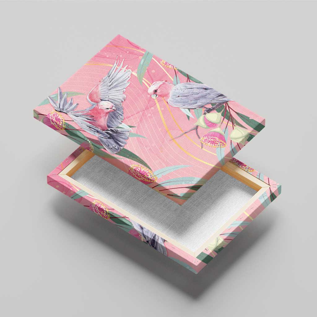 Australia Breast Cancer Awareness Canvas Wall Art Pink Galah with Eucalyptus Flowers - Aussie Hoodie