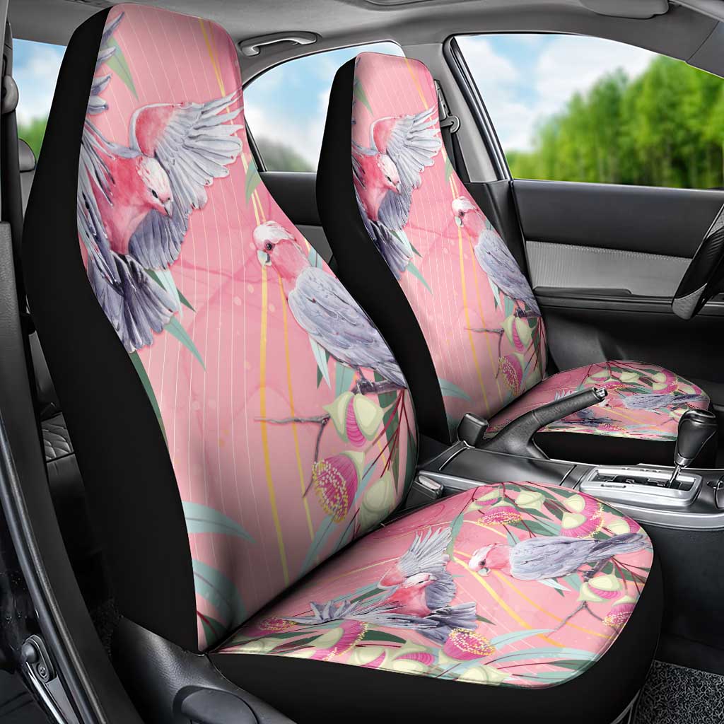 Australia Breast Cancer Awareness Car Seat Cover Pink Galah with Eucalyptus Flowers - Aussie Hoodie