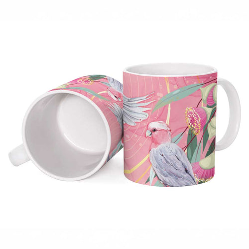 Australia Breast Cancer Awareness Ceramic Mug Pink Galah with Eucalyptus Flowers - Aussie Hoodie