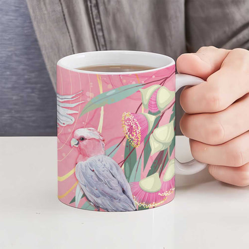 Australia Breast Cancer Awareness Ceramic Mug Pink Galah with Eucalyptus Flowers - Aussie Hoodie