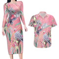 Australia Breast Cancer Awareness Couples Matching Long Sleeve Bodycon Dress and Hawaiian Shirt Pink Galah with Eucalyptus Flowers - Aussie Hoodie