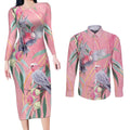 Australia Breast Cancer Awareness Couples Matching Long Sleeve Bodycon Dress and Long Sleeve Button Shirt Pink Galah with Eucalyptus Flowers - Aussie Hoodie