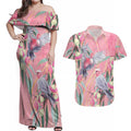 Australia Breast Cancer Awareness Couples Matching Off Shoulder Maxi Dress and Hawaiian Shirt Pink Galah with Eucalyptus Flowers - Aussie Hoodie