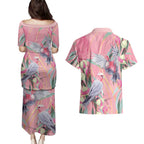 Australia Breast Cancer Awareness Couples Matching Puletasi and Hawaiian Shirt Pink Galah with Eucalyptus Flowers - Aussie Hoodie