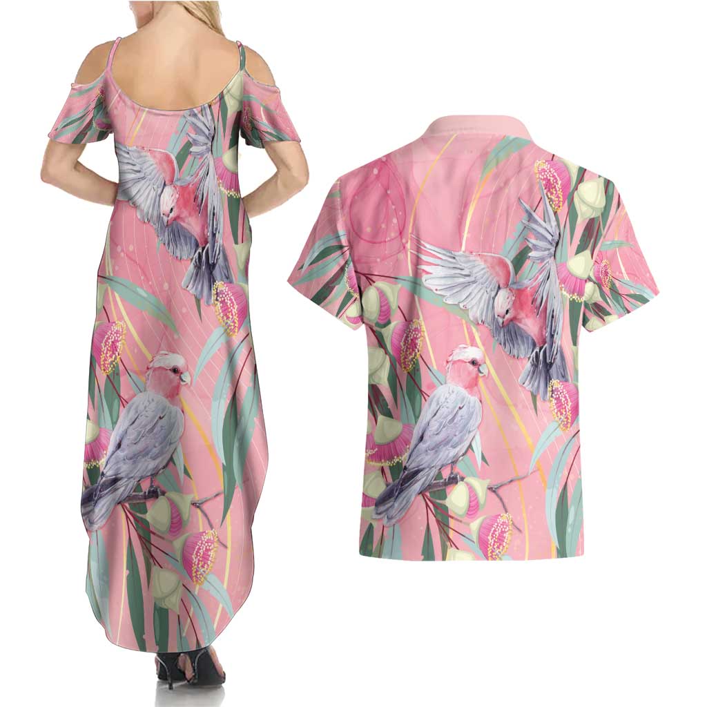 Australia Breast Cancer Awareness Couples Matching Summer Maxi Dress and Hawaiian Shirt Pink Galah with Eucalyptus Flowers - Aussie Hoodie