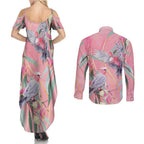 Australia Breast Cancer Awareness Couples Matching Summer Maxi Dress and Long Sleeve Button Shirt Pink Galah with Eucalyptus Flowers - Aussie Hoodie