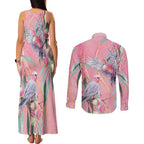 Australia Breast Cancer Awareness Couples Matching Tank Maxi Dress and Long Sleeve Button Shirt Pink Galah with Eucalyptus Flowers - Aussie Hoodie
