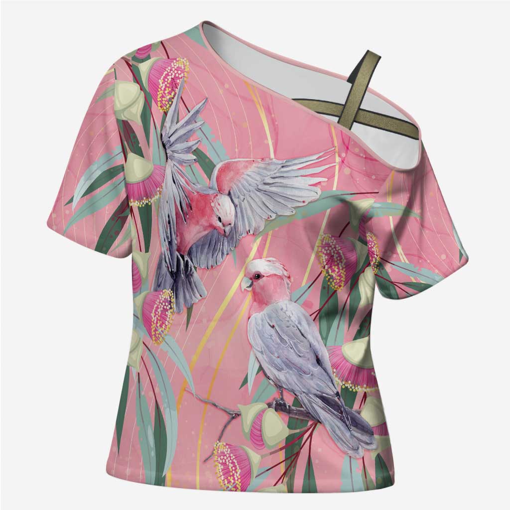 Australia Breast Cancer Awareness Cross Shoulder Shirt Pink Galah with Eucalyptus Flowers - Aussie Hoodie