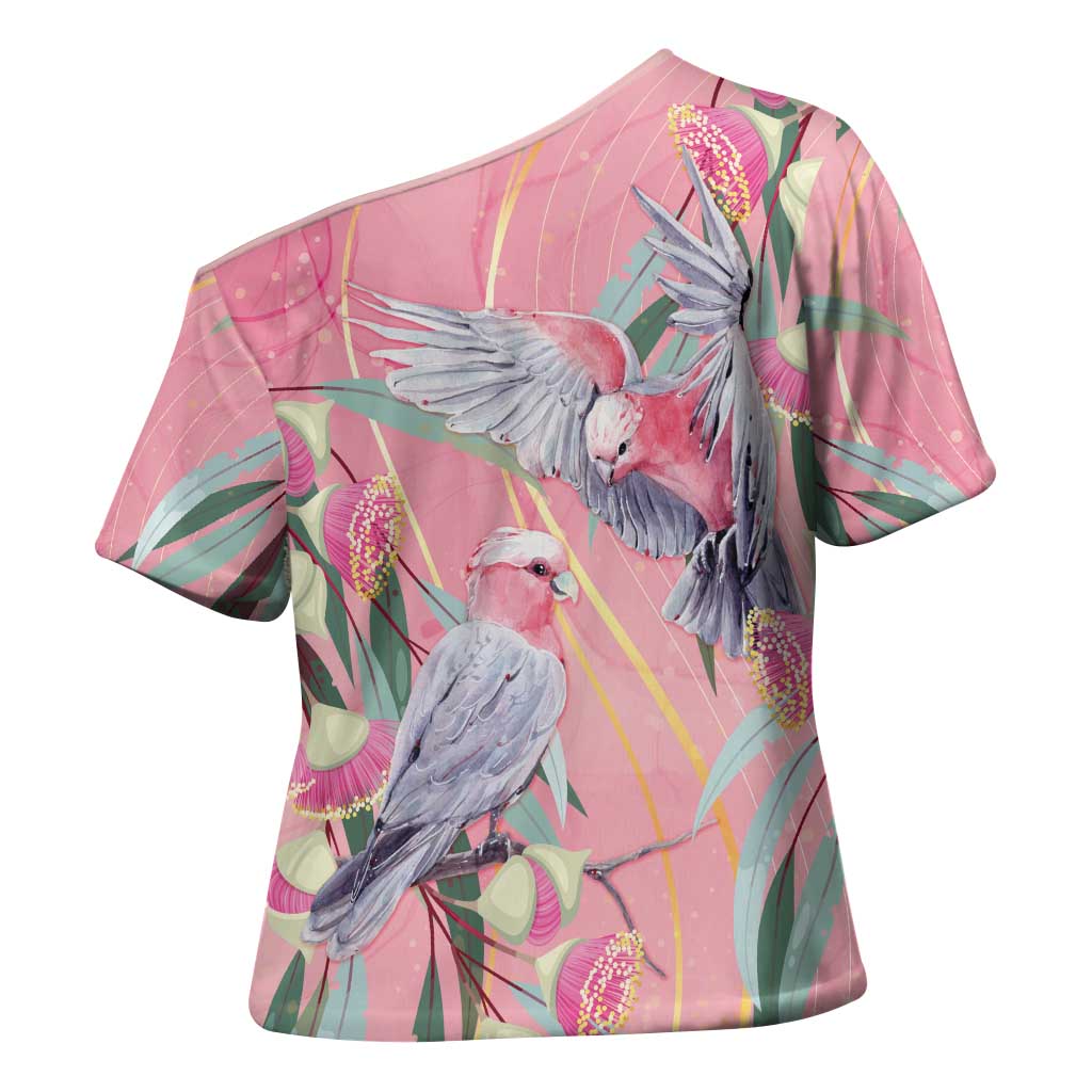 Australia Breast Cancer Awareness Cross Shoulder Shirt Pink Galah with Eucalyptus Flowers - Aussie Hoodie