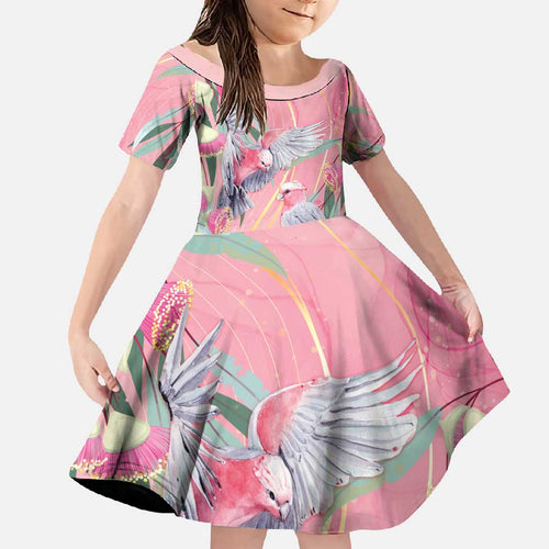 Australia Breast Cancer Awareness Family Matching Long Sleeve Bodycon Dress and Hawaiian Shirt Pink Galah with Eucalyptus Flowers - Aussie Hoodie