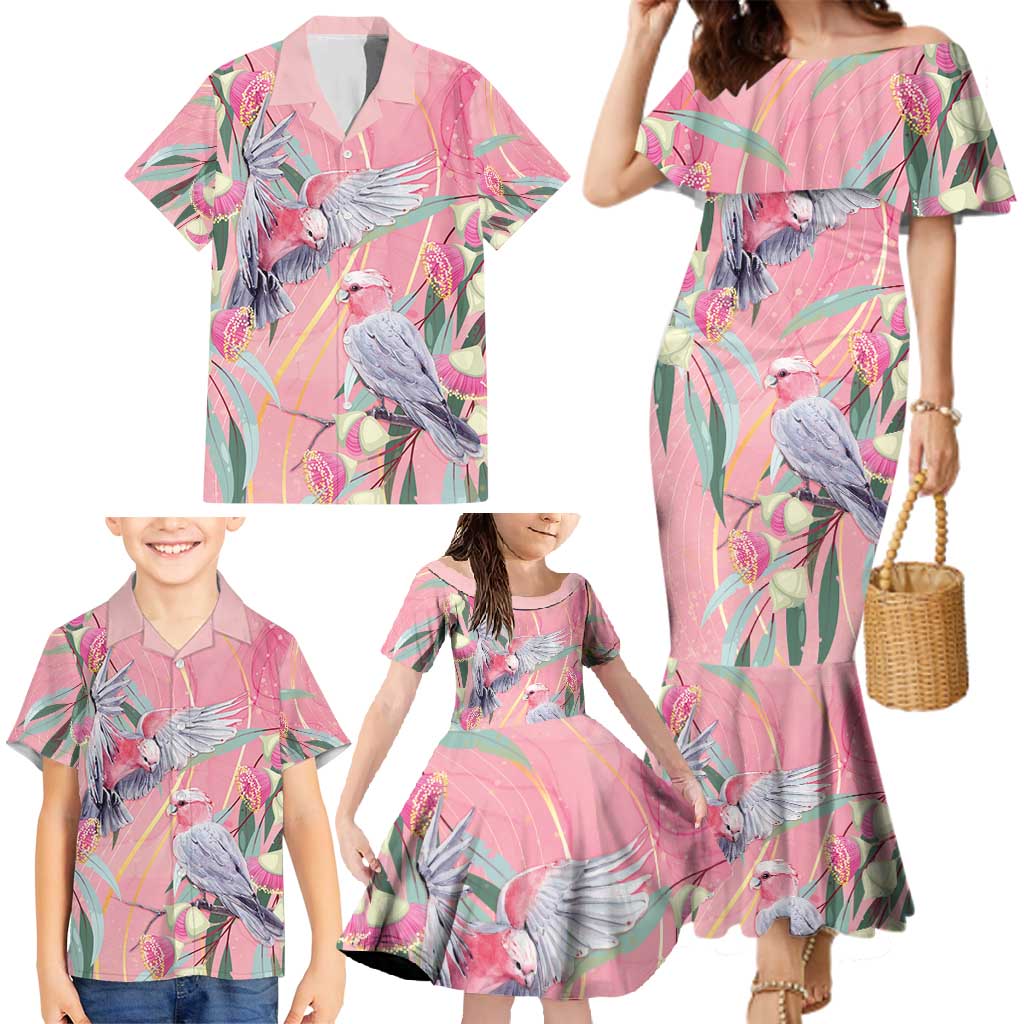 Australia Breast Cancer Awareness Family Matching Mermaid Dress and Hawaiian Shirt Pink Galah with Eucalyptus Flowers - Aussie Hoodie
