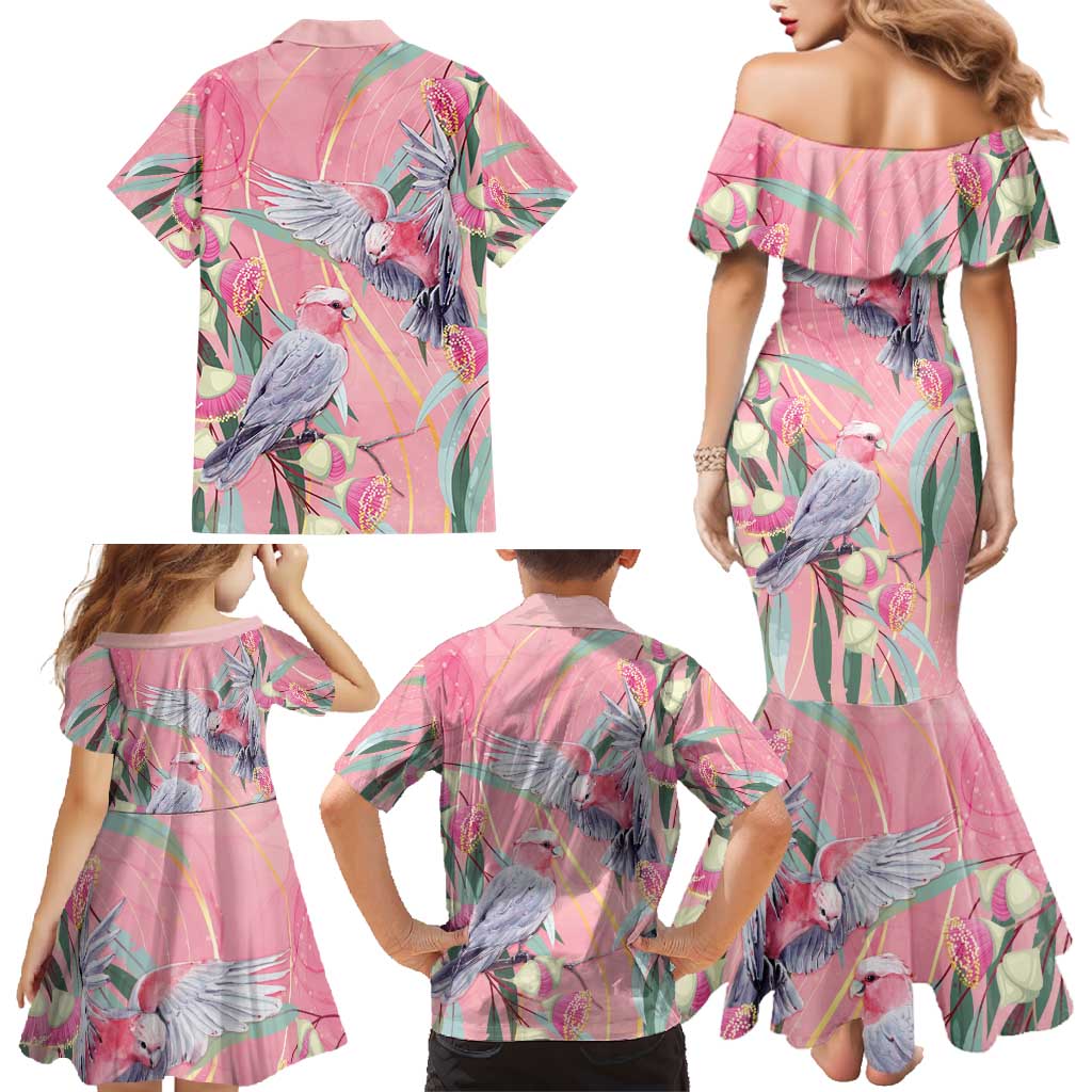 Australia Breast Cancer Awareness Family Matching Mermaid Dress and Hawaiian Shirt Pink Galah with Eucalyptus Flowers - Aussie Hoodie