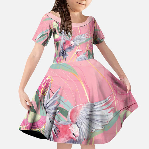 Australia Breast Cancer Awareness Family Matching Off The Shoulder Long Sleeve Dress and Hawaiian Shirt Pink Galah with Eucalyptus Flowers - Aussie Hoodie