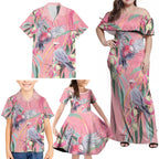 Australia Breast Cancer Awareness Family Matching Off Shoulder Maxi Dress and Hawaiian Shirt Pink Galah with Eucalyptus Flowers - Aussie Hoodie