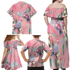 Australia Breast Cancer Awareness Family Matching Off Shoulder Maxi Dress and Hawaiian Shirt Pink Galah with Eucalyptus Flowers - Aussie Hoodie