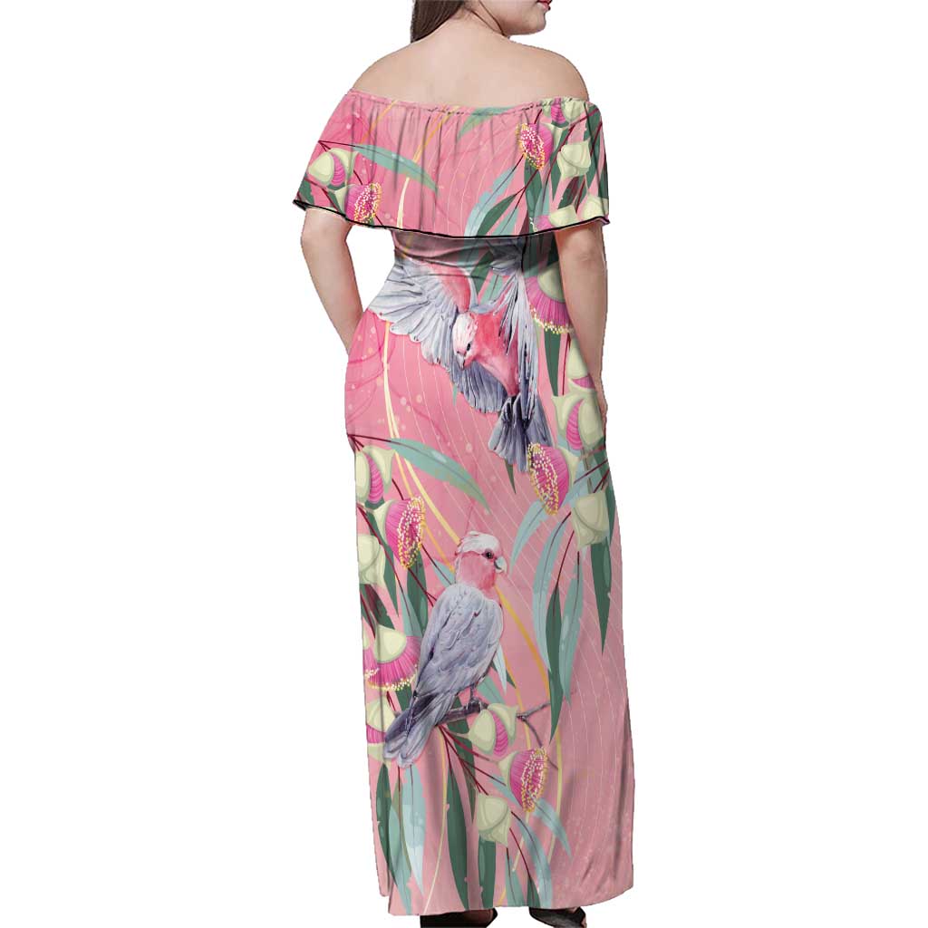 Australia Breast Cancer Awareness Family Matching Off Shoulder Maxi Dress and Hawaiian Shirt Pink Galah with Eucalyptus Flowers - Aussie Hoodie
