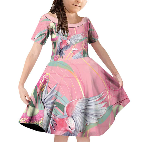 Australia Breast Cancer Awareness Family Matching Off Shoulder Short Dress and Hawaiian Shirt Pink Galah with Eucalyptus Flowers - Aussie Hoodie